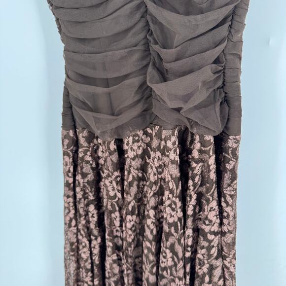 Vintage Brown Lace Overlay Handkerchief Hem Party Dress Y2K Whimsigoth Size 10 - Picture 6 of 9